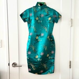 Vintage Custom Silk Organza Embroidery Qipao Cheongsam Evening Dress Gown XS